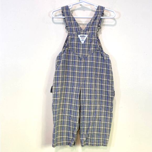 VTG Oshkosh B'Gosh Plaid Kids Unisex Overalls 18 Months - Picture 1 of 6